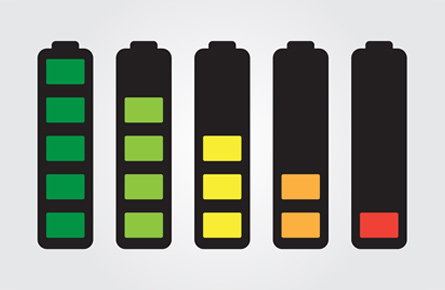 Batterieanzeigen von voll bis leer