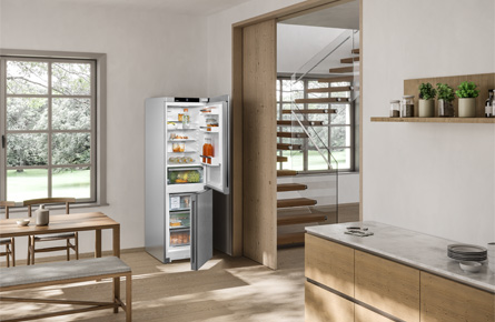 geöffneter Kühlschrank von vorne