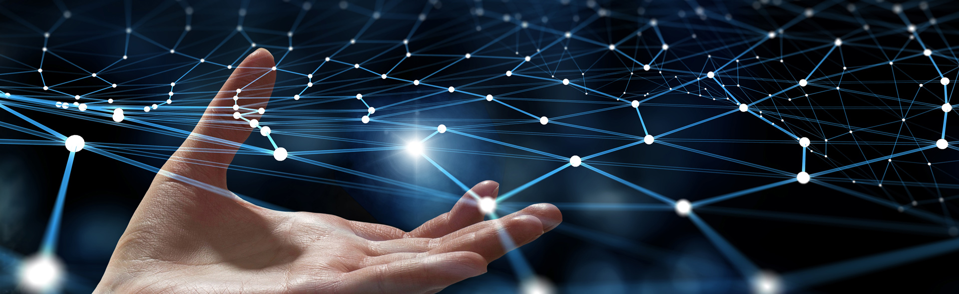 Darstellung einer Hand die ein digitales Netz hält