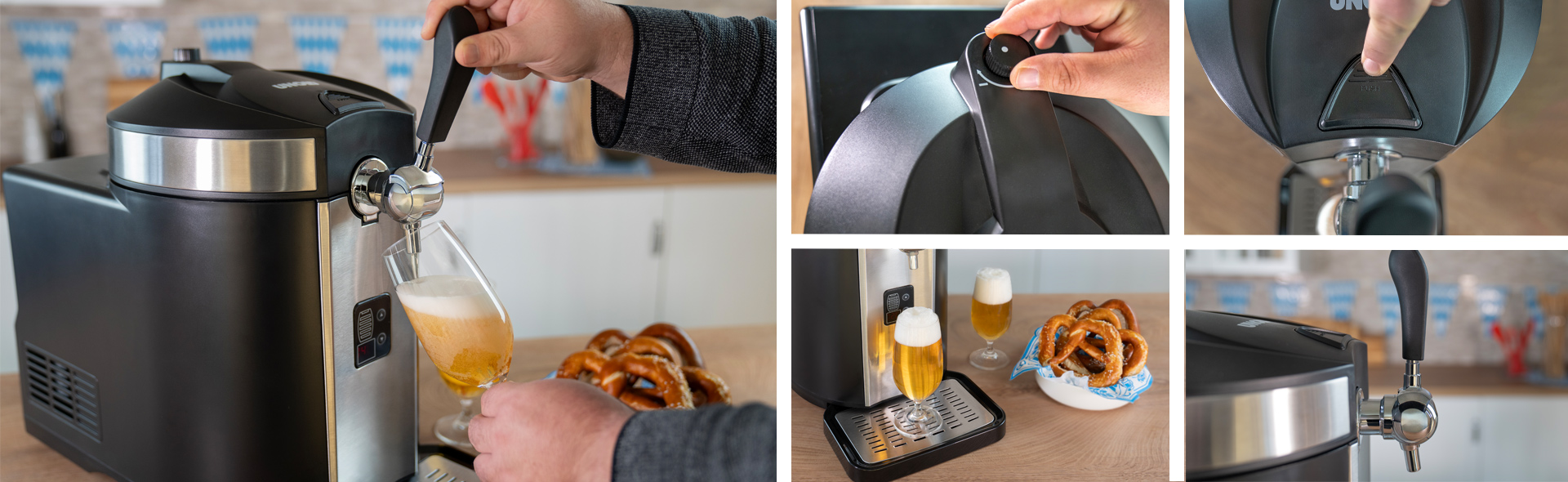 Aus einer Bierzapfanlage wird ein Bier gezapft.