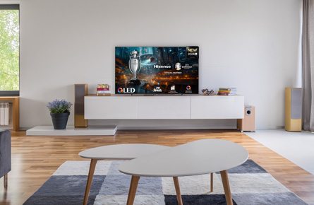 Fernseher auf einem Sideboard im Wohnzimmer