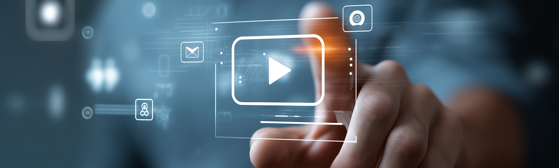 Finger drückt auf digitalen Abspielknopf