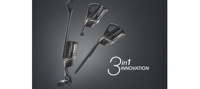 Staubsauger mit unterschiedlichen Aufsätzen neben der Aufschrift 3in1Innovation