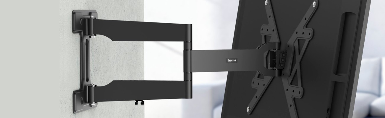 Kopfzeilenbild für die Seite „Hama TV-Wandhalterungen „Fullmotion ultralang“ und „ultraslim“ für Smart TVs“