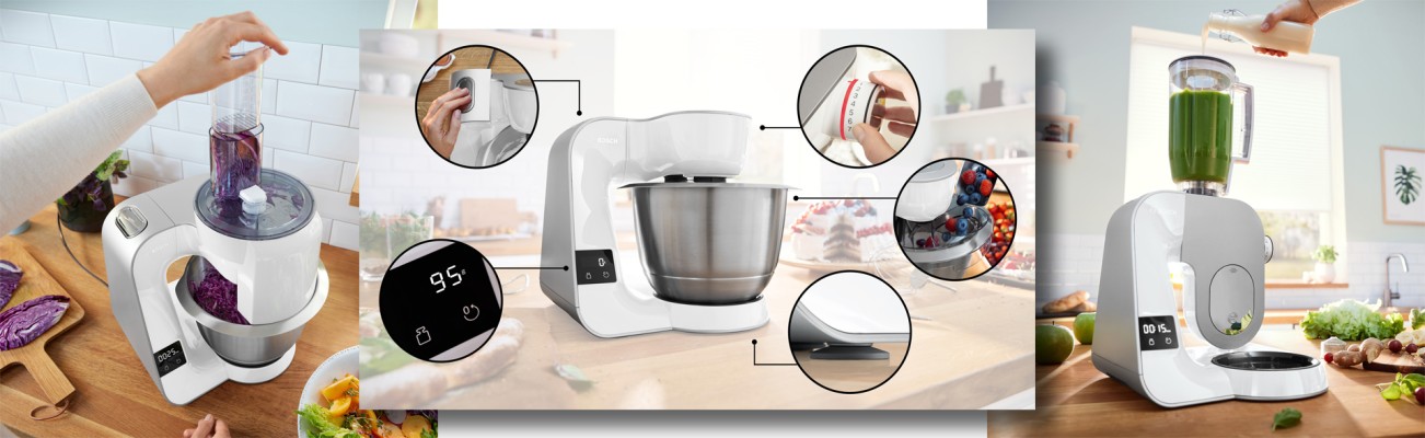 Kopfzeilenbild für die Seite „Bosch MUM 5 Küchenmaschinen mit integrierter Waage“