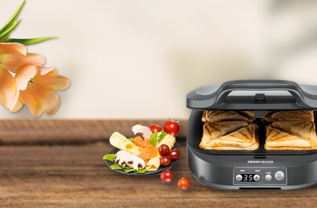 Vorschaubild für den Artikel „Rommelsbacher Sandwichmaker ST 1800 Sam: Knusprige XL-Sandwich-Kreationen zu Hause entwerfen“