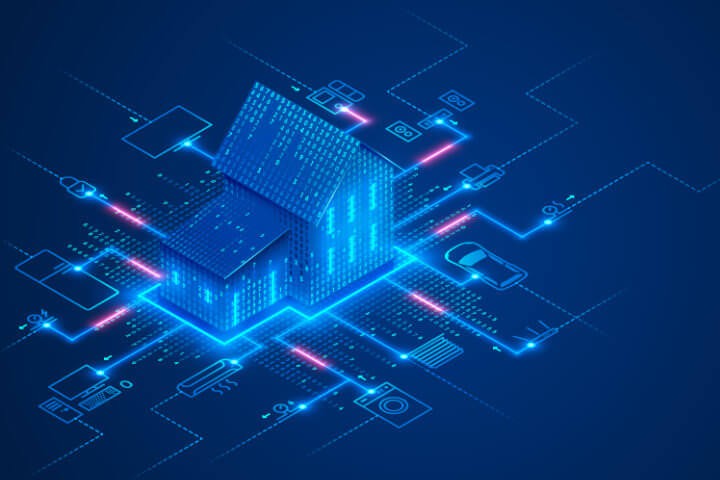 Abstrakte Darstellung von Cloud-Computing und digitaler Datenvernetzung in einem modernen Zuhause